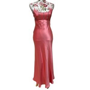 VTG Cache Pink SatinSequined Maxi Dress Y2K Romantic Wimshigoth USA Made 2us
